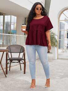 SHEIN Top peplum de hombros caídos - Burdeos - Ver 3