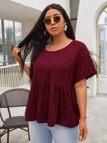 SHEIN Top peplum de hombros caídos - Burdeos - Ver 4