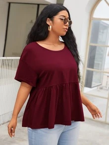 SHEIN Top peplum de hombros caídos - Burdeos - Ver 5
