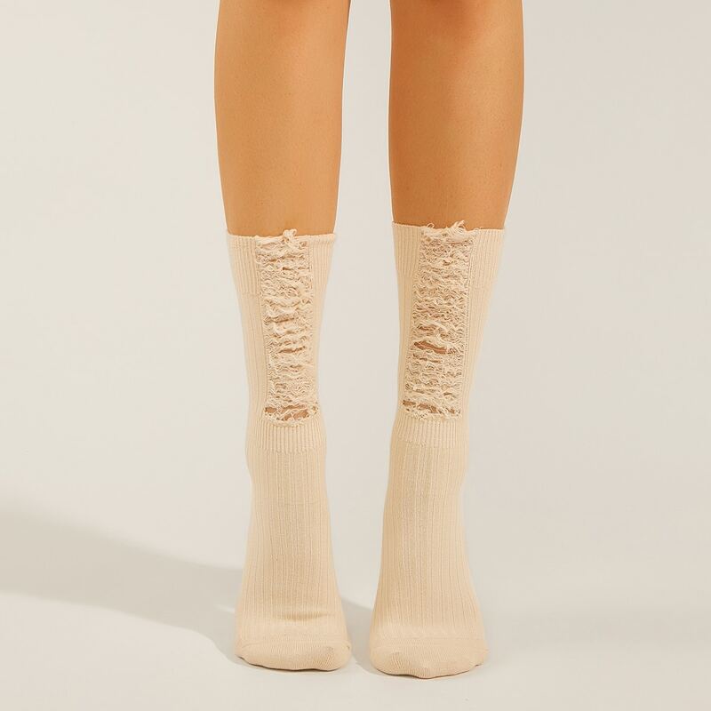 

1pair Simple Crew Socks, Apricot