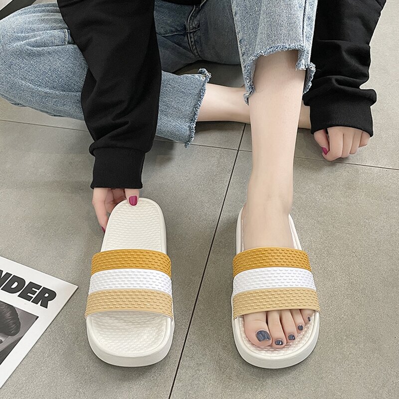 

Color Block Striped Slide Sandals, Yellow