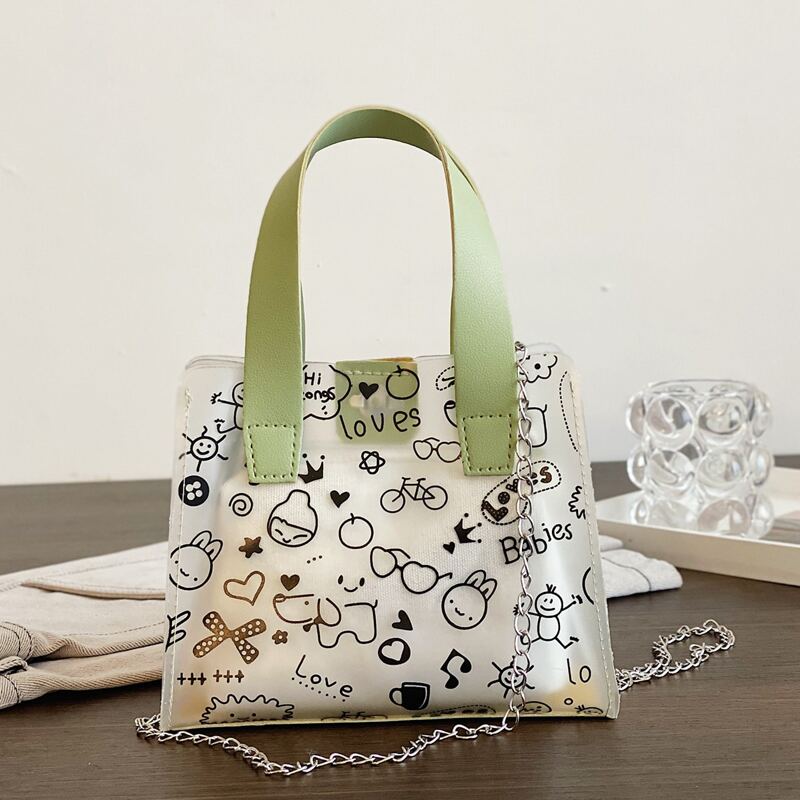 

Cartoon Graphic Satchel Bag, Green