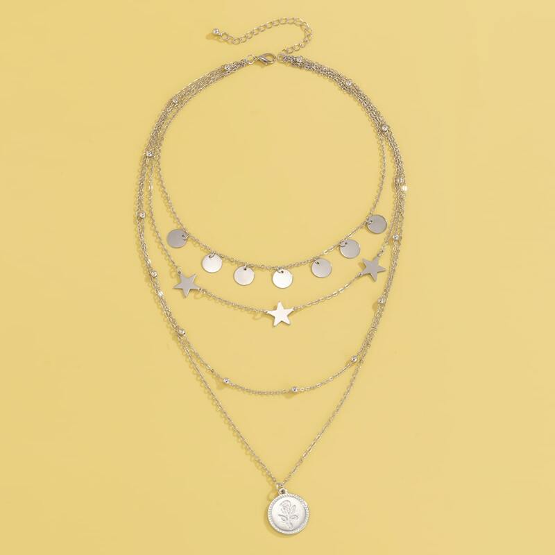

Star Charm Layered Necklace, Silver