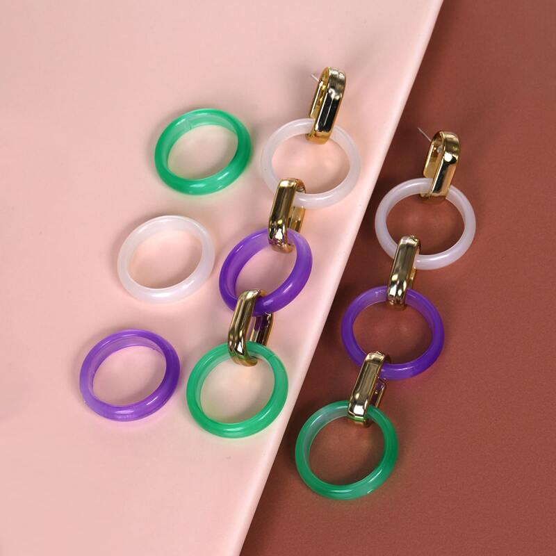 

1pair Ring Drop Earrings & 3pcs Plain Ring, Multicolor