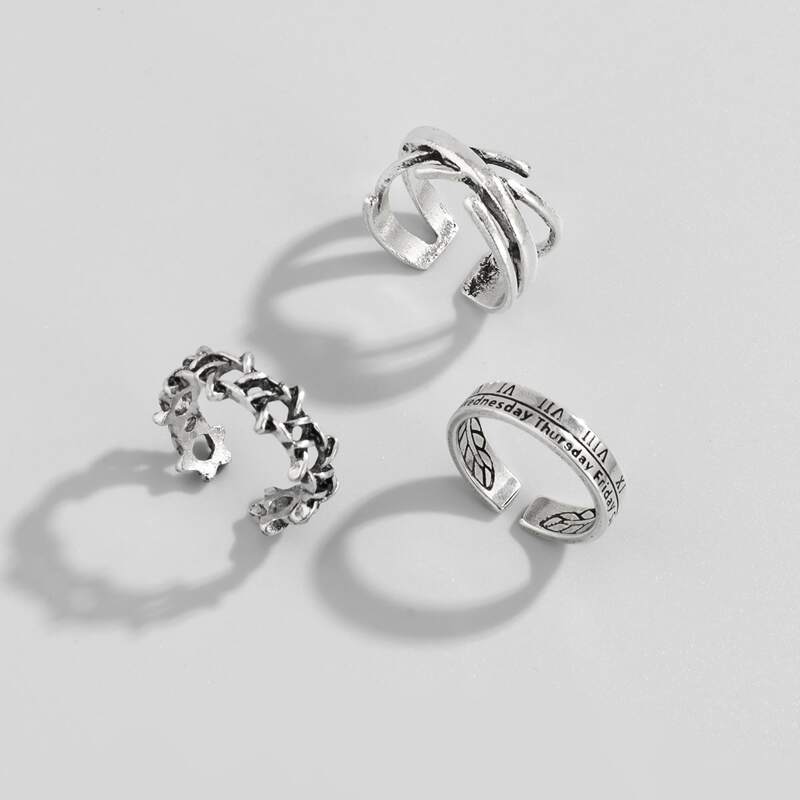 

3pcs Cuff Ring, Antique silver