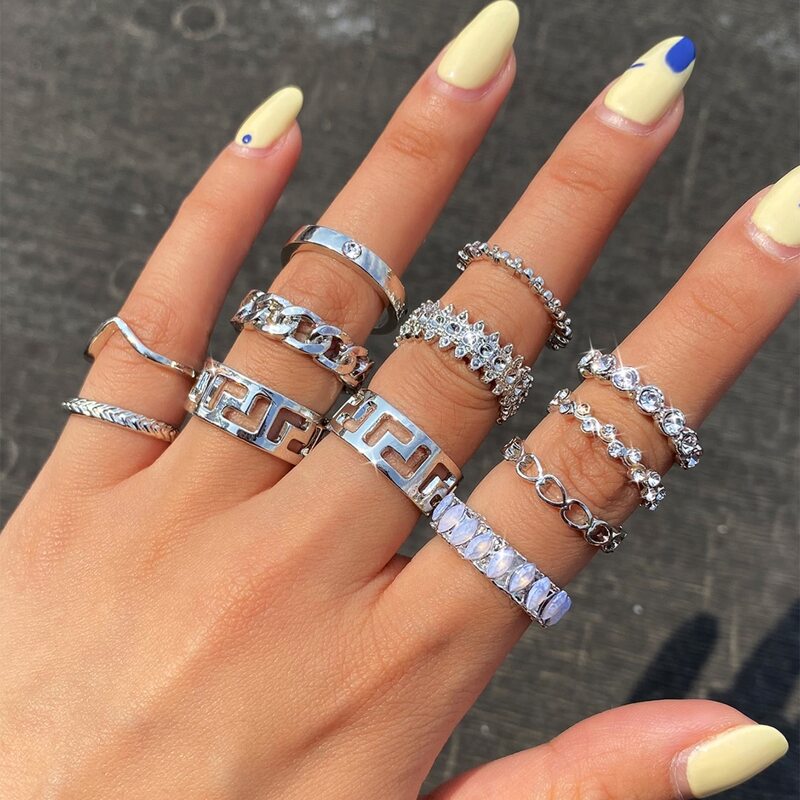 

12pcs Rhinestone Decor Ring, Silver