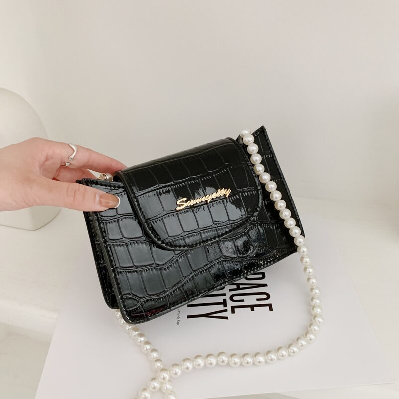 

Faux Pearl Strap Crossbody Bag, Black