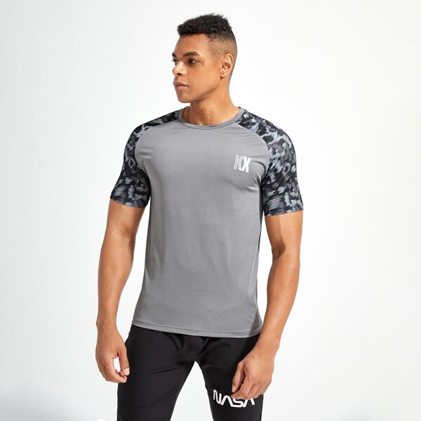 

Men Letter Graphic Raglan Sleeve Sports Tee, Grey