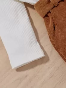 SHEIN Young Girl Ribbed Knit Ruffle Trim Top & Belted Skirt - Multicolor - View 3