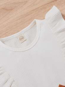 SHEIN Young Girl Ribbed Knit Ruffle Trim Top & Belted Skirt - Multicolor - View 4