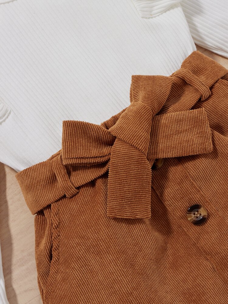 SHEIN 女童粗針織荷葉邊上衣及扣帶裙裝 - 彩色 - 查看 5