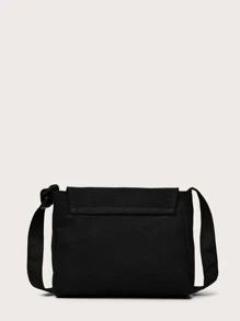 Bolso bandolera con solapa con bordado de planeta - Negro - Ver 5