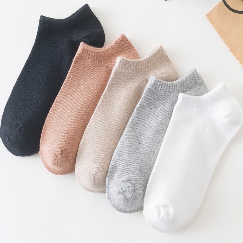 

5pairs Plain Ankle Socks, Multicolor