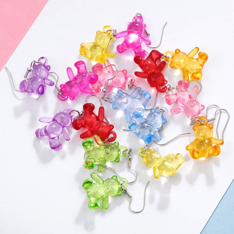 

8pairs Bear Drop Earrings, Multicolor