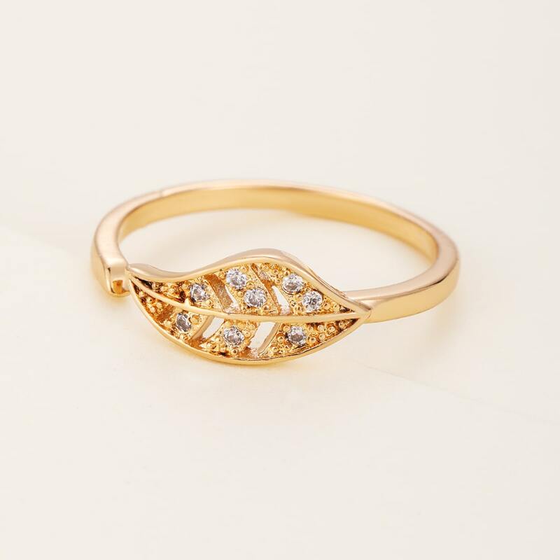 

Rhinestone Decor Leaf Cuff Ring, Gold