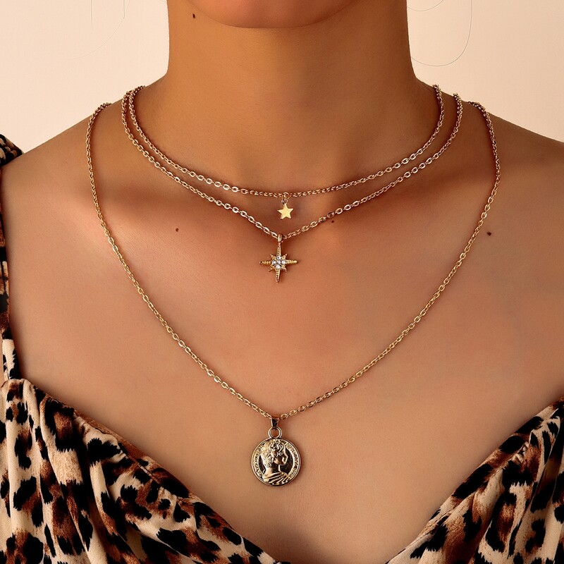 

Star & Coin Layered Necklace, Gold