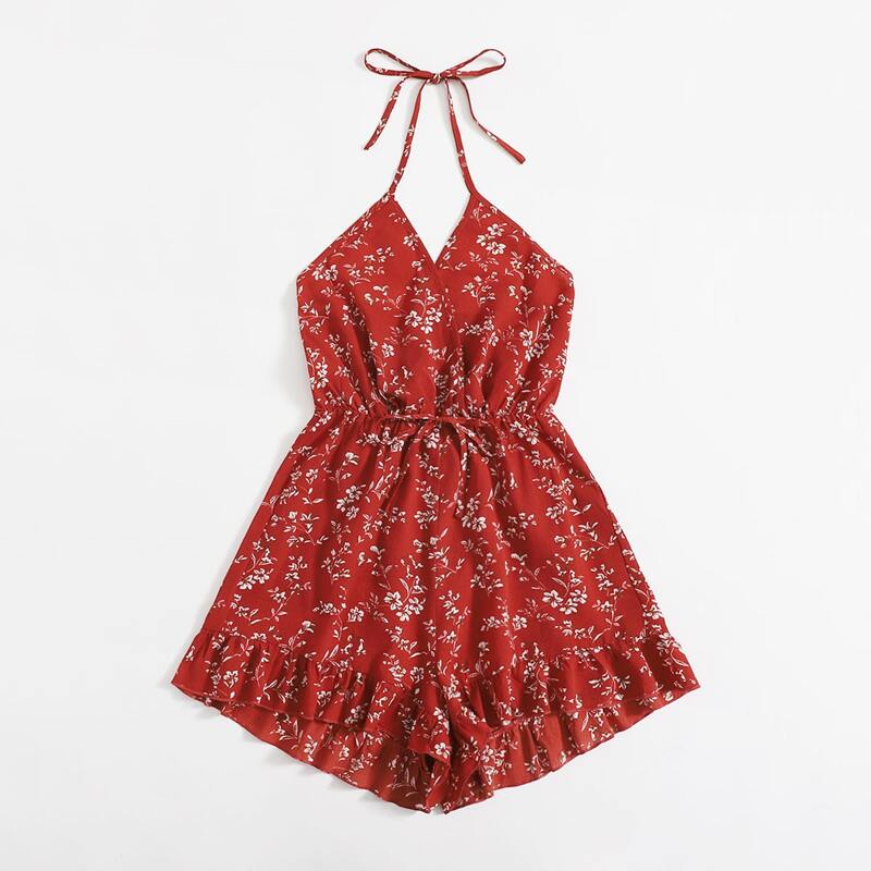 

Ditsy Floral Halter Jumpsuit, Red