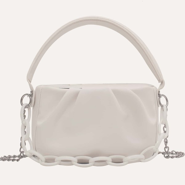 

Minimalist Ruched Chain Satchel Bag, Beige