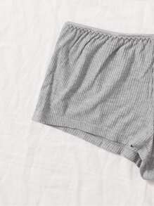 Plain Rib Bra & Panty Lingerie Set - Grey - View 4