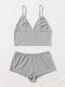 Plain Rib Bra & Panty Lingerie Set - Grey - View 5