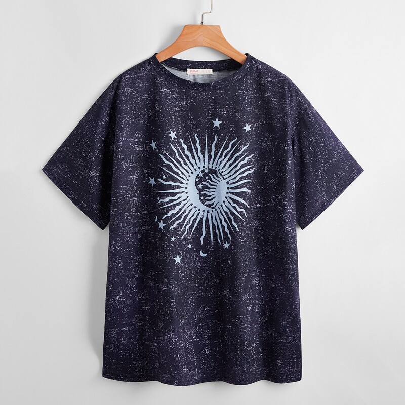 

Sun & Moon Graphic Tee, Navy blue