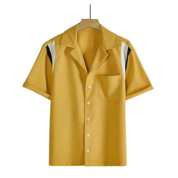 

Men Contrast Panel Lapel Neck Shirt, Mustard yellow