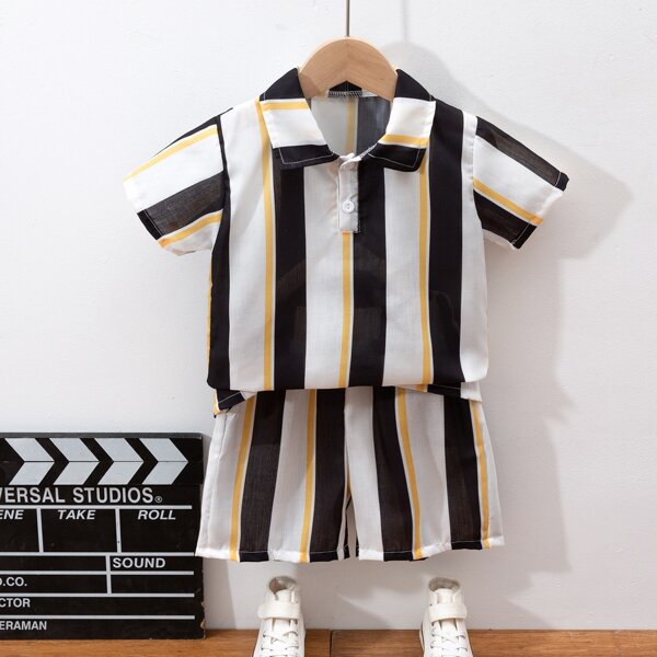 

Toddler Boys Striped Button Up Shirt & Shorts, Black and white