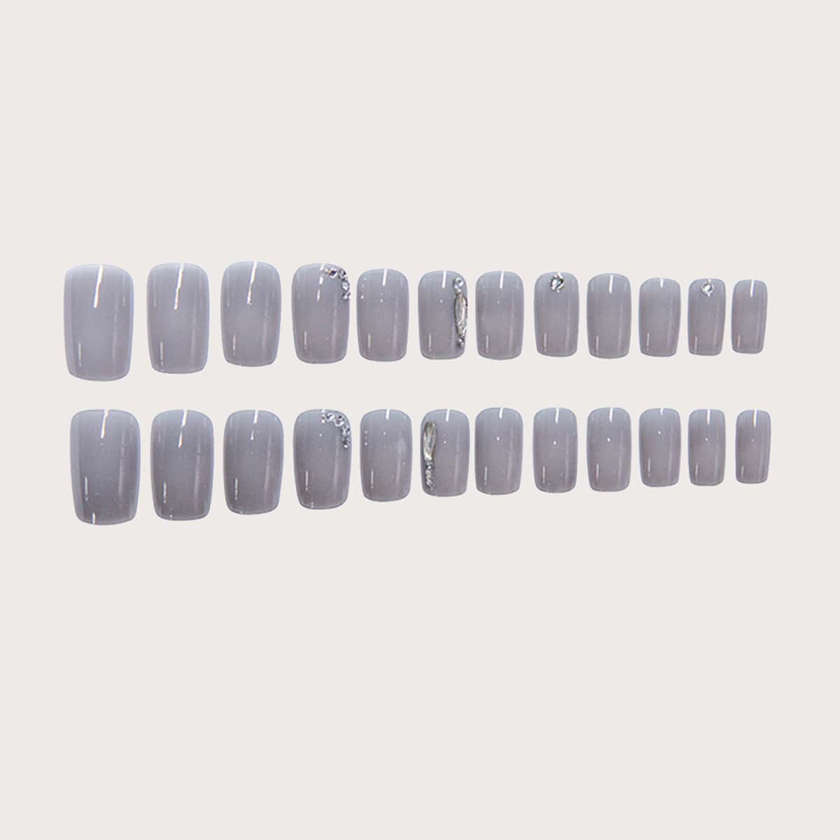 

24pcs Rhinestone Decor Fake Nail, Grey