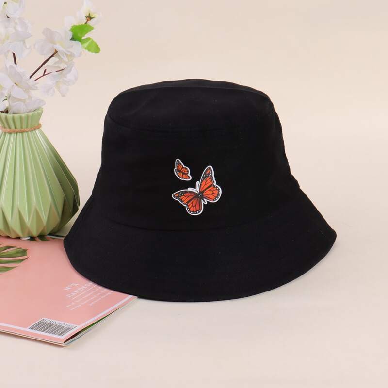 

Butterfly Graphic Bucket Hat, Black