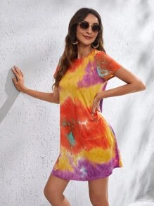 SHEIN VCAY 紮染T恤連衣裙 - 彩色 - 查看 3