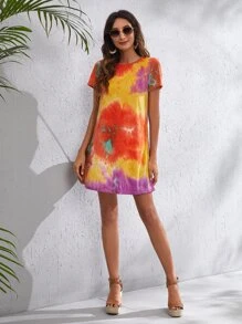 SHEIN VCAY 紮染T恤連衣裙 - 彩色 - 查看 5