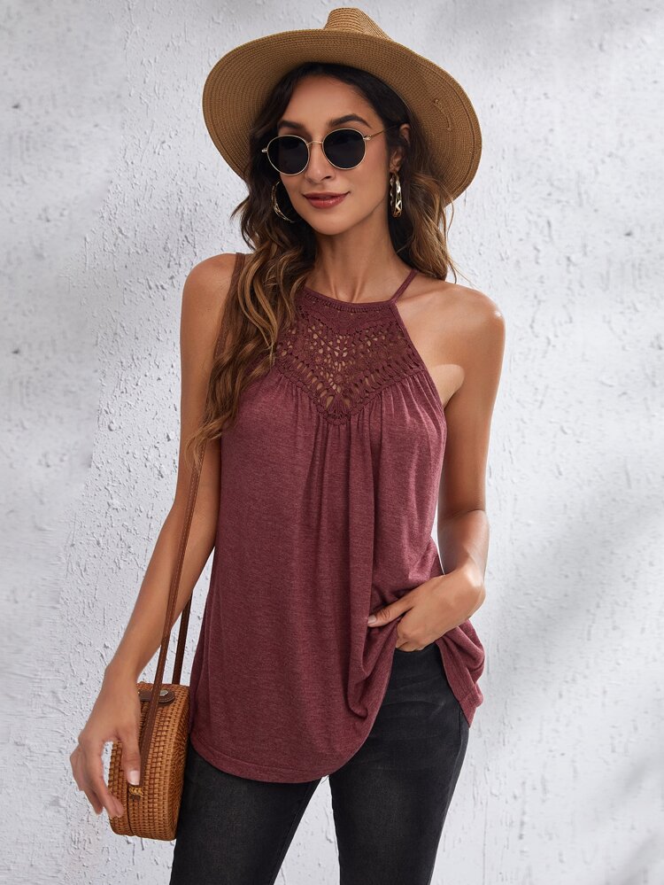 Solid Cutout Detail Tie Back Halter Top