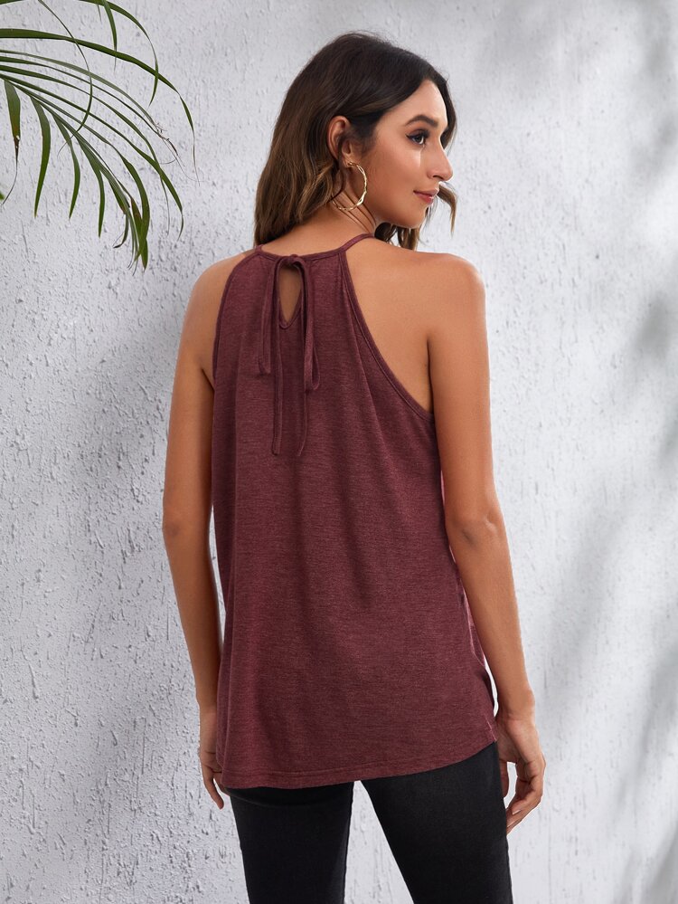 Solid Cutout Detail Tie Back Halter Top