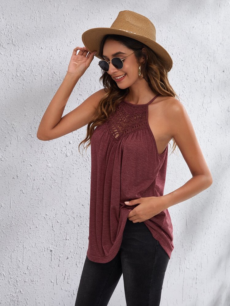Solid Cutout Detail Tie Back Halter Top