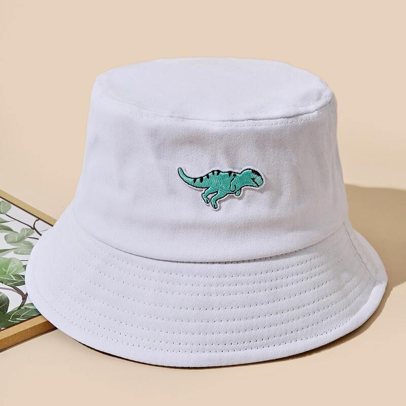

Dinosaur Embroidery Bucket Hat, White