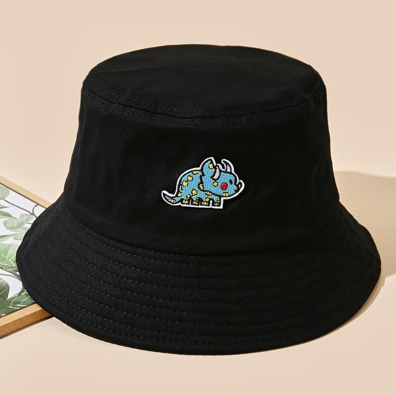 

Dinosaur Embroidery Bucket Hat, Black