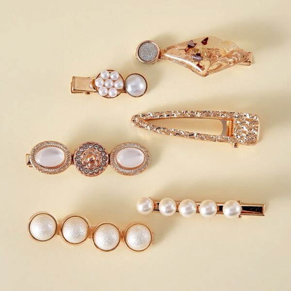 

6pcs Faux Pearl Decor Hair Clip, Multicolor