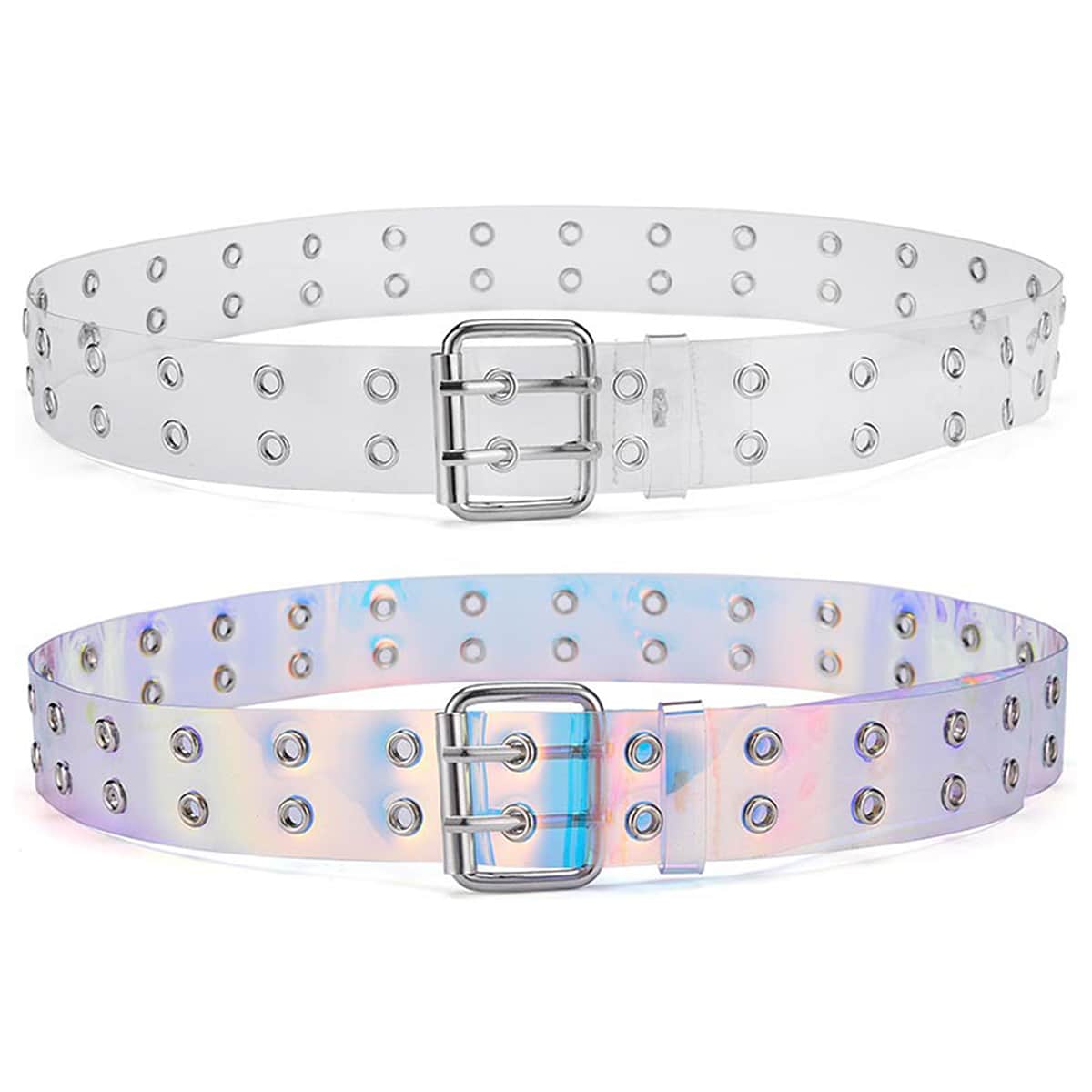 

2pcs Eyelet Metal Buckle Belt, Multicolor