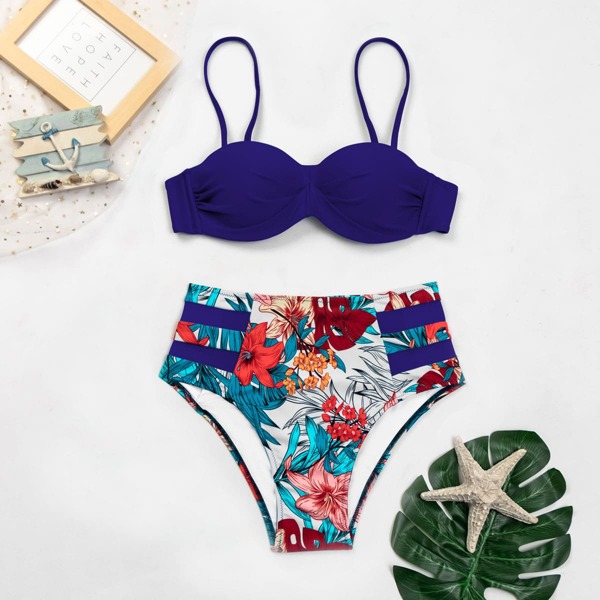 

Floral & Tropical Push Up Bikini Swimsuit, Multicolor