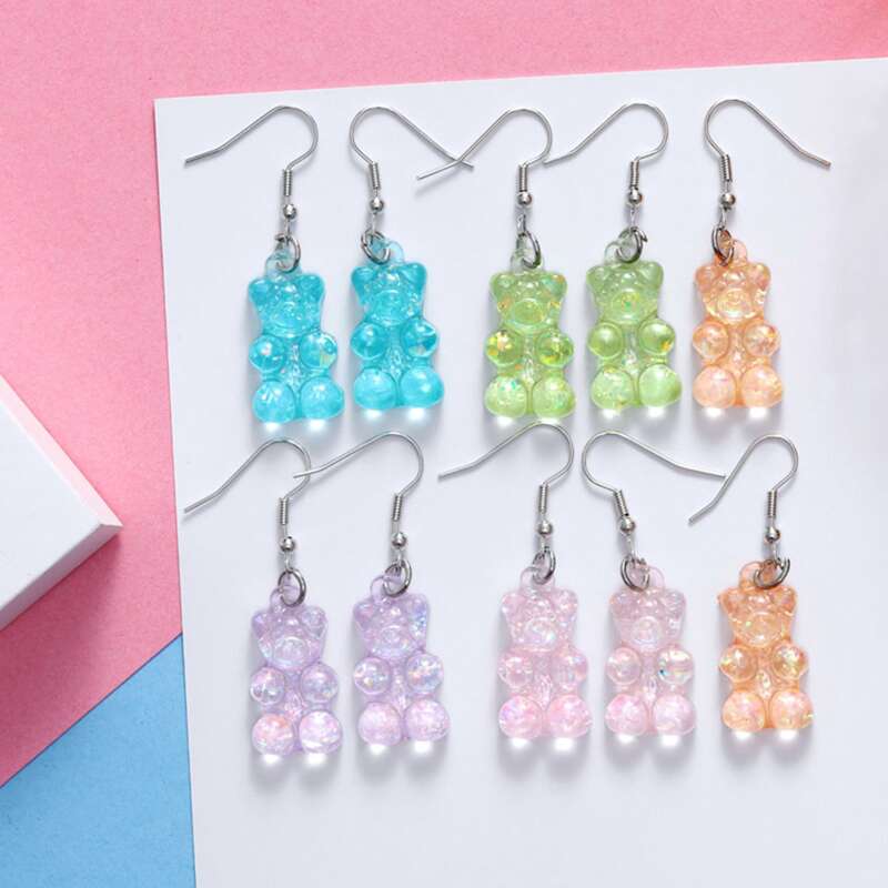 

5pairs Bear Drop Earrings, Multicolor