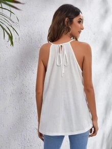 SHEIN LUNE Solid Cutout Detail Tie Back Halter Top - White - View 2