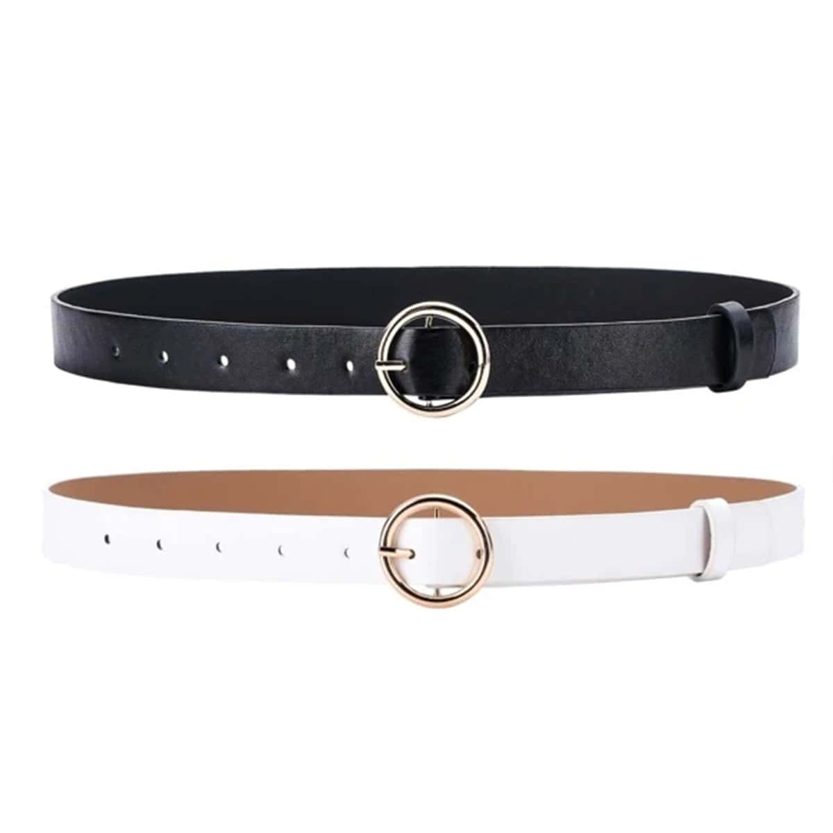 

2pcs Round Buckle Belt, Black