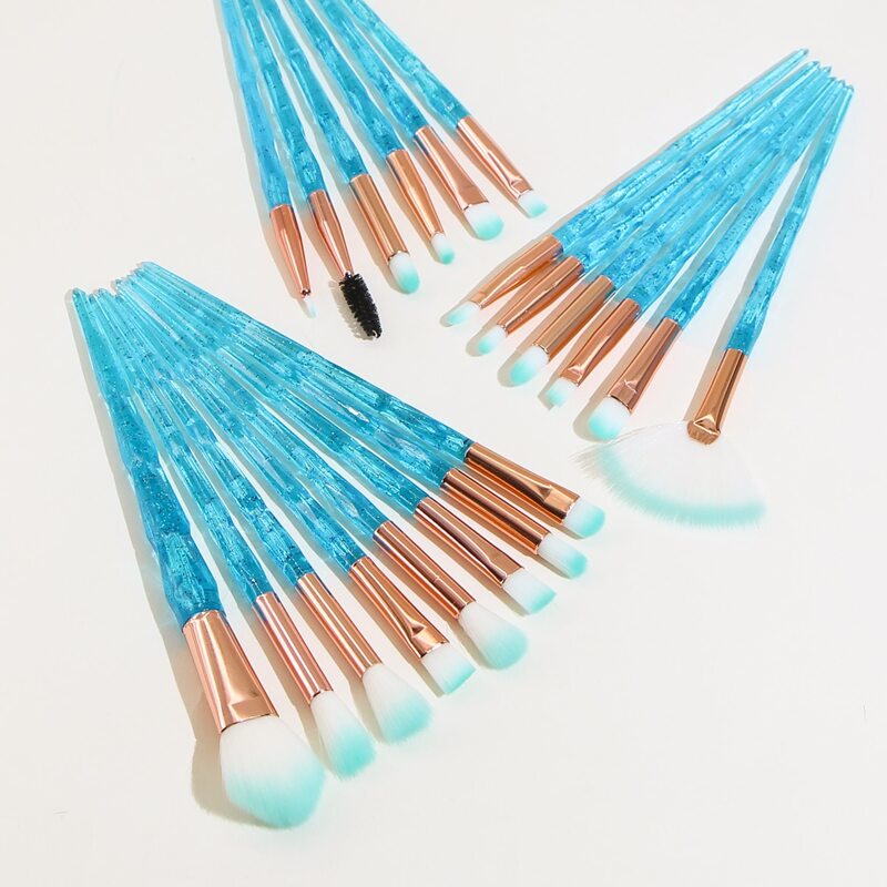 

20pcs Clear Handle Makeup Brush Set, Blue