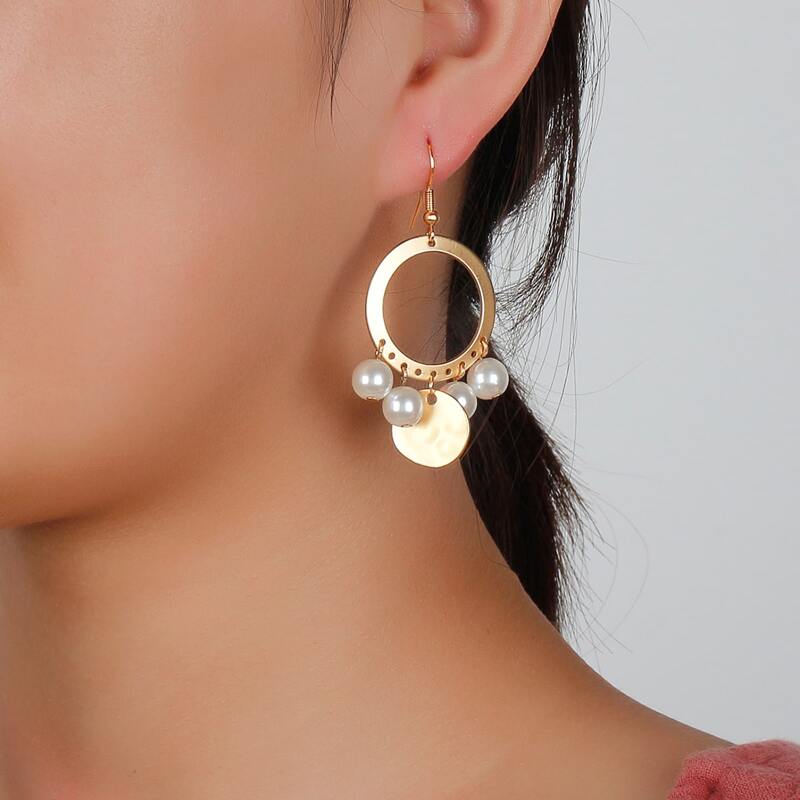 

Faux Pearl Decor Drop Earrings, Gold