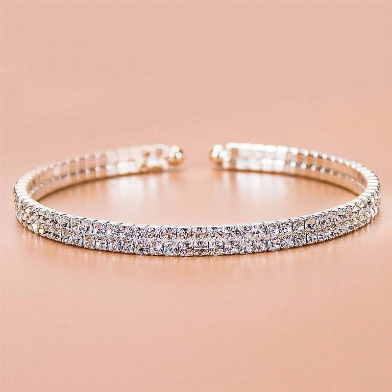 

1pc Rhinestone Cuff Bracelet, Silver