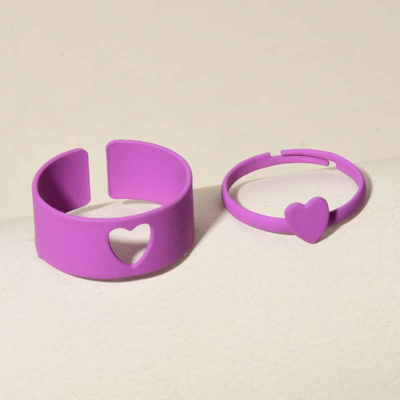 

2pcs Heart Design Ring, Purple
