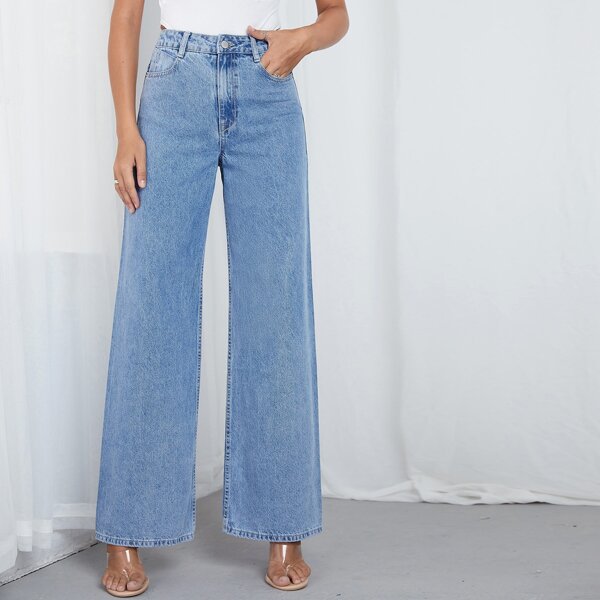 

High Waist Wide Leg Jeans, Light wash