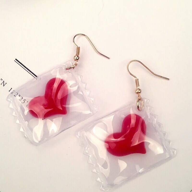 

Heart Drop Earrings, Red