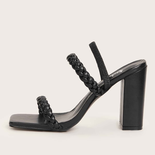 

Braided Strap Chunky Slingback Sandals, Black