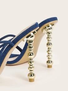 Thin Strap Sculptural Heeled Gladiator Sandals - Blue - View 3